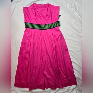 Lilly Pulitzer Pink Angelette Strapless Dress With Navy & Green Ribbon…